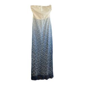 Bisou Bisou 4 Strapless lined Lace Maxi Dress white & blue ombre elastic zipper